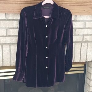 Express Vintage Y2K Purple Velvet Rayon Silk Top Blouse Sz XS Button-up Collared